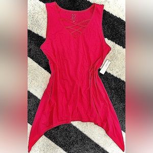 NY&CO || Vintage CrissCross V-Neck Asymmetrical Top in Hot Pink - SZ Small ✨NWT✨